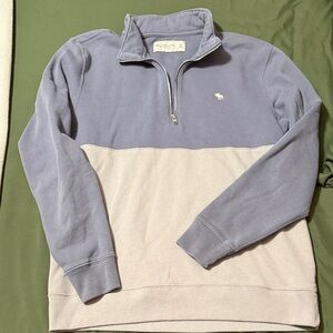 Abercrombie & Fitch Men's Zip-Up Sweater in Blue and Cream